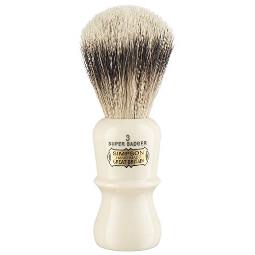 Emperor Super Badger Brush- Simpson Shaving Brushes - Faux Ivory Handle (3 Su...
