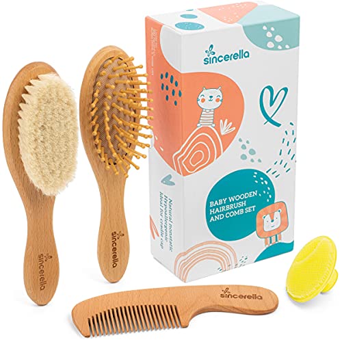 Baby Hair Brush and Comb Set for Newborn and Toddler Boy or Girl - Wooden Bab...