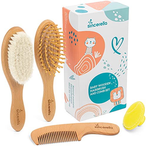 Baby Hair Brush and Comb Set for Newborn and Toddler Boy or Girl - Wooden Bab...