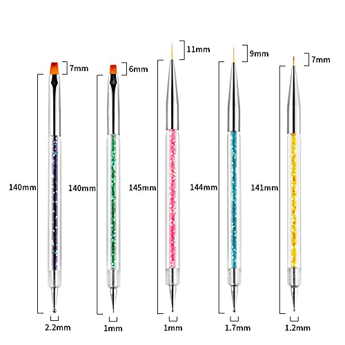 SINEN 5 Pcs Double Ended Nail Design Brushes Uv Gel Nail Brush Drill Manicure...