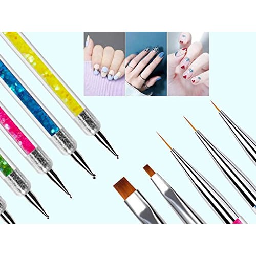 SINEN 5 Pcs Double Ended Nail Design Brushes Uv Gel Nail Brush Drill Manicure...