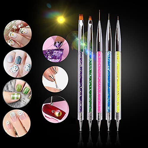 SINEN 5 Pcs Double Ended Nail Design Brushes Uv Gel Nail Brush Drill Manicure...