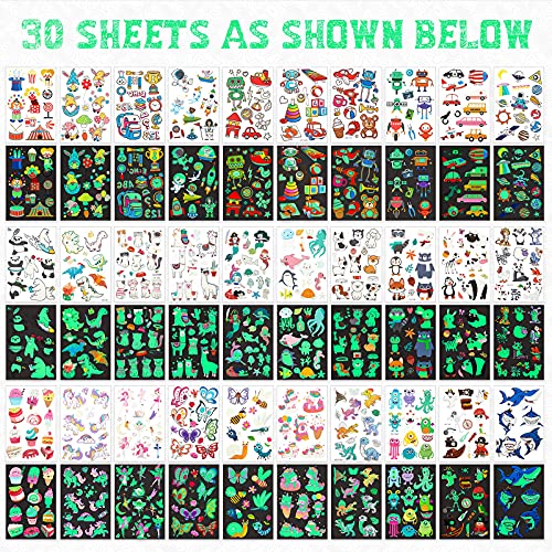 Sinmoe 400 Pieces Glow Temporary Tattoos for Kids Waterproof Luminous Tattoo ...