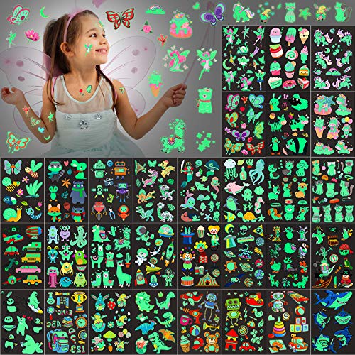 Sinmoe 400 Pieces Glow Temporary Tattoos for Kids Waterproof Luminous Tattoo ...