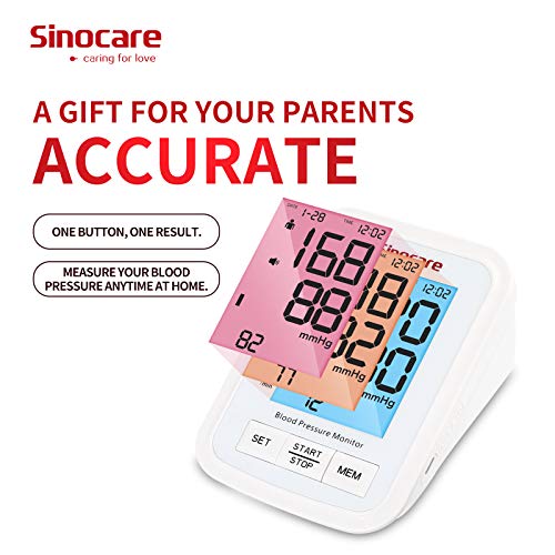 Sinocare Blood Pressure Monitor Upper Arm with 3-Color LCD Backlight Display ...