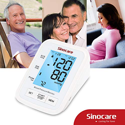 Sinocare Blood Pressure Monitor Upper Arm with 3-Color LCD Backlight Display ...