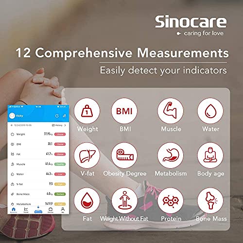 Sinocare Body Fat Scale, Smart BMI Digital Scales for Body Weight, Body Compo...