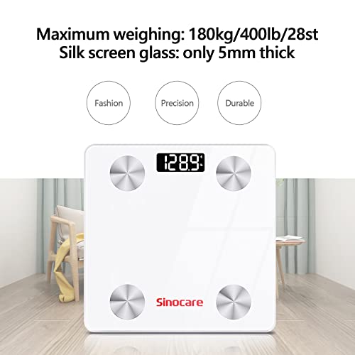 Sinocare Body Fat Scale, Smart BMI Digital Scales for Body Weight, Body Compo...