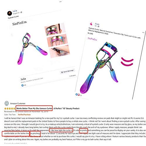 SinPinEra Eyelash Curler with 2 Advanced Silicone Refill Pads & Fits All Eye ...