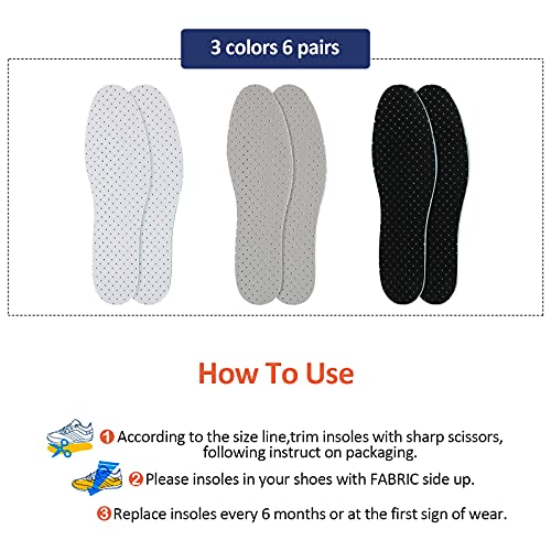 3 Pairs Breathable Shoe Insoles Inserts Ultra-Soft Cushioning Walking Comfort...