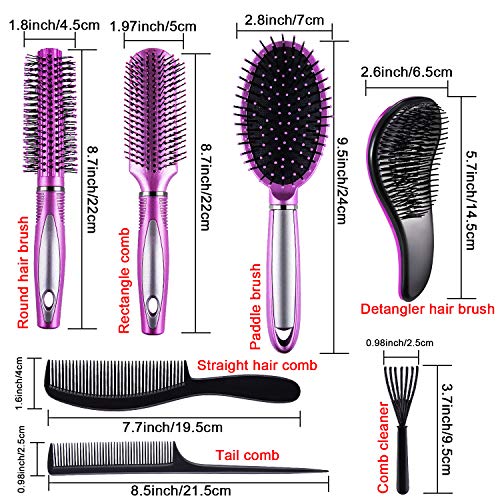 SIQUK 7 Pcs Hair Brush and Comb Set Round Brush Paddle Brush Detangle Hair Br...