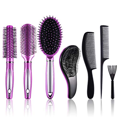 SIQUK 7 Pcs Hair Brush and Comb Set Round Brush Paddle Brush Detangle Hair Br...