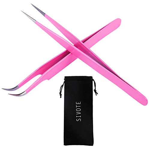 SIVOTE Lash Tweezers for Eyelash Extensions, Hand Calibrated Straight & Curve...