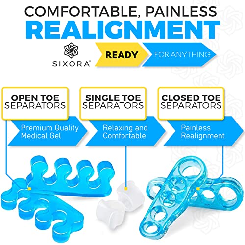 Sixora Premium Gel Toe Separators for Overlapping Toes, Toe Straighteners & S...