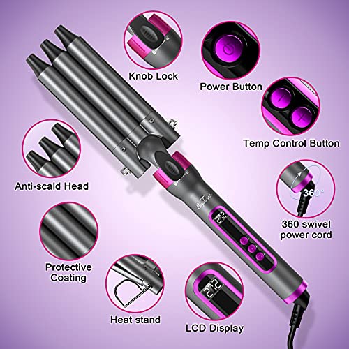 Curling Iron 3 Barrel Hair Waver,Siyaluens 4 in 1 Curling Wand Set with 4 Int...