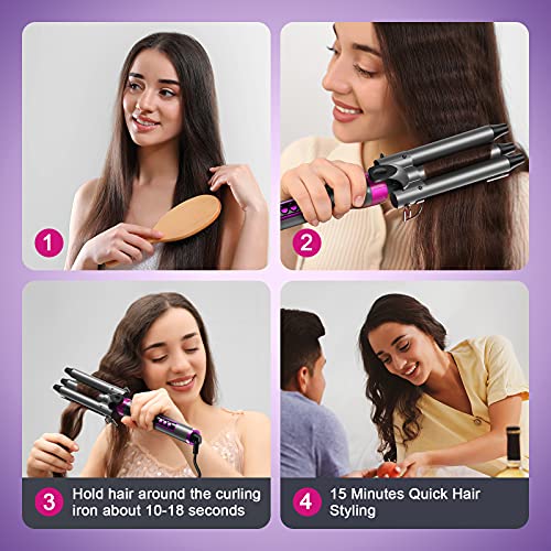 Curling Iron 3 Barrel Hair Waver,Siyaluens 4 in 1 Curling Wand Set with 4 Int...