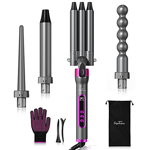 Curling Iron 3 Barrel Hair Waver,Siyaluens 4 in 1 Curling Wand Set with 4 Int...