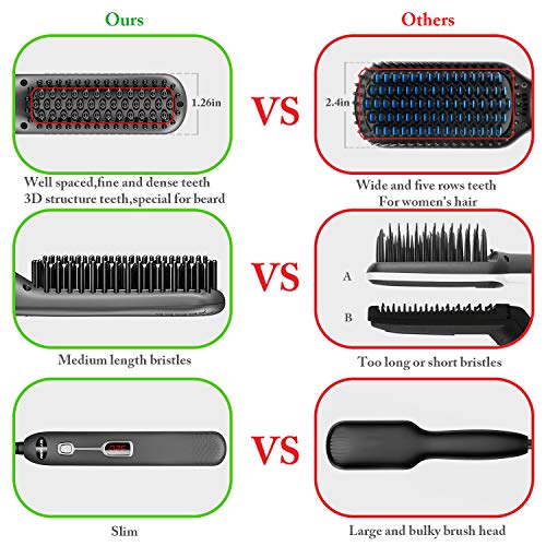 Beard Straightener for Men, Beard Straightening Quick Heated Comb Brush Mini ...