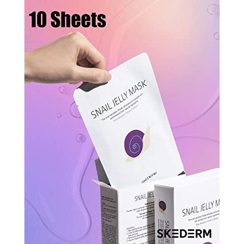 SKEDERM Korean Face Mask | Snail Jelly Sheet Mask 10 Sheets | Hydrating Sheet...