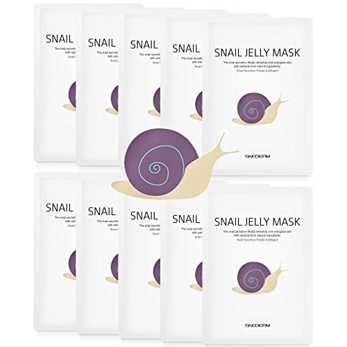 SKEDERM Korean Face Mask | Snail Jelly Sheet Mask 10 Sheets | Hydrating Sheet...