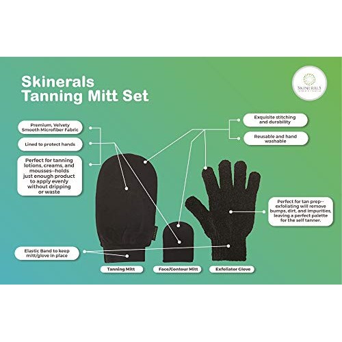 Skinerals Padded Microfiber Applicator Self Tanning Mitt Set with Exfoliator ...