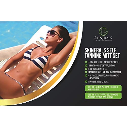 Skinerals Padded Microfiber Applicator Self Tanning Mitt Set with Exfoliator ...