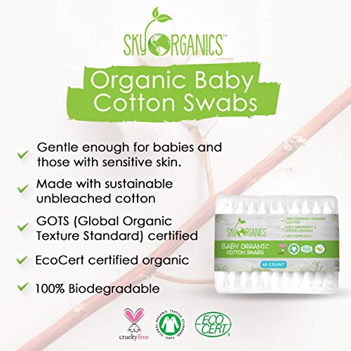 Baby Cotton Swabs (1 pack of 60 ct.), Organic Fragrance and Chlorine-Free Kid...