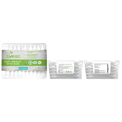 Baby Cotton Swabs (1 pack of 60 ct.), Organic Fragrance and Chlorine-Free Kid...