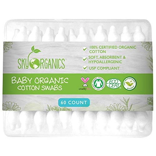 Baby Cotton Swabs (1 pack of 60 ct.), Organic Fragrance and Chlorine-Free Kid...