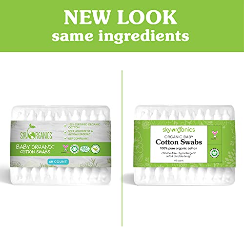 Baby Cotton Swabs (3 packs of 60 ct. Total 180), Organic Fragrance and Chlori...