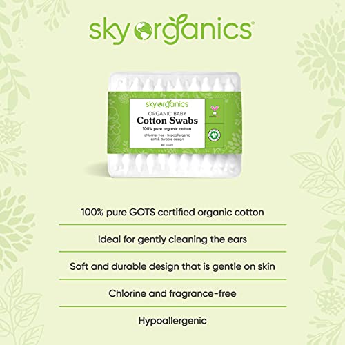 Baby Cotton Swabs (3 packs of 60 ct. Total 180), Organic Fragrance and Chlori...