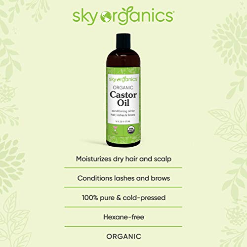 Castor Oil USDA Organic Cold-Pressed (16oz) 100% Pure Hexane-Free Castor Oil ...