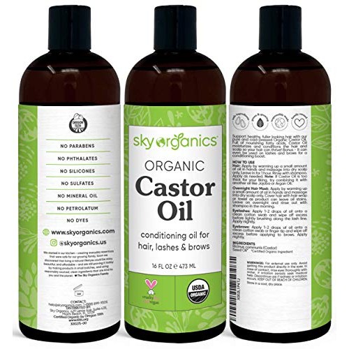 Castor Oil USDA Organic Cold-Pressed (16oz) 100% Pure Hexane-Free Castor Oil ...