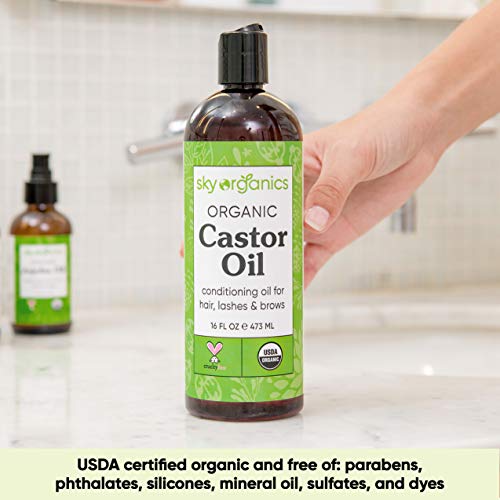 Castor Oil USDA Organic Cold-Pressed (16oz) 100% Pure Hexane-Free Castor Oil ...