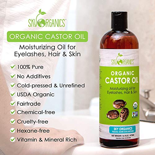 Castor Oil USDA Organic Cold-Pressed (16oz x 2 Pack) 100% Pure Hexane-Free Ca...