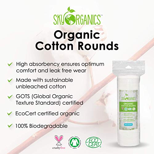 Cotton Rounds Organic by Sky Organics (300 ct. 3 x 100), Fragrance & Chlorine...