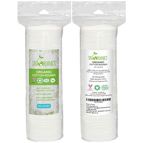 Cotton Rounds Organic by Sky Organics (300 ct. 3 x 100), Fragrance & Chlorine...