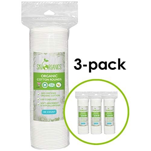 Cotton Rounds Organic by Sky Organics (300 ct. 3 x 100), Fragrance & Chlorine...