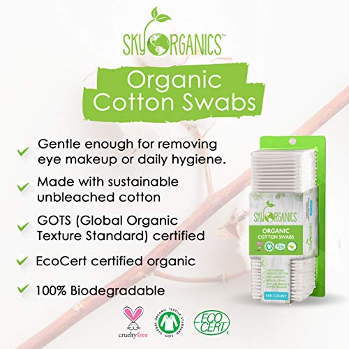 Cotton Swabs Organic by Sky Organics (Large pack of 500 ct.) Natural Cotton B...