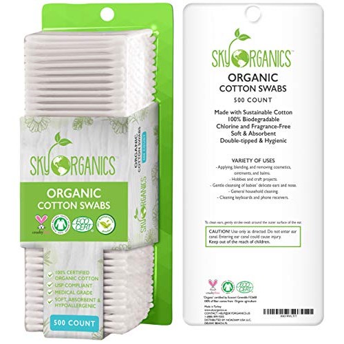 Cotton Swabs Organic by Sky Organics (Large pack of 500 ct.) Natural Cotton B...