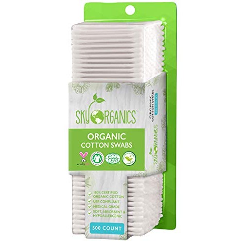 Cotton Swabs Organic by Sky Organics (Large pack of 500 ct.) Natural Cotton B...