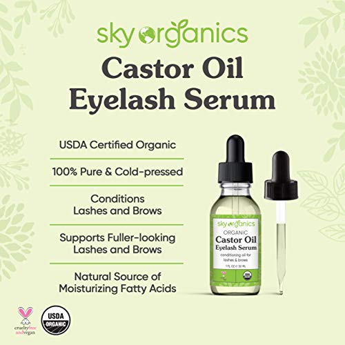 Organic Castor Oil Eyelash Serum by Sky Organics (1 oz) USDA Organic Cold-Pre...