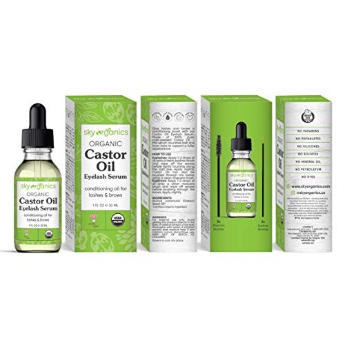 Organic Castor Oil Eyelash Serum by Sky Organics (1 oz) USDA Organic Cold-Pre...