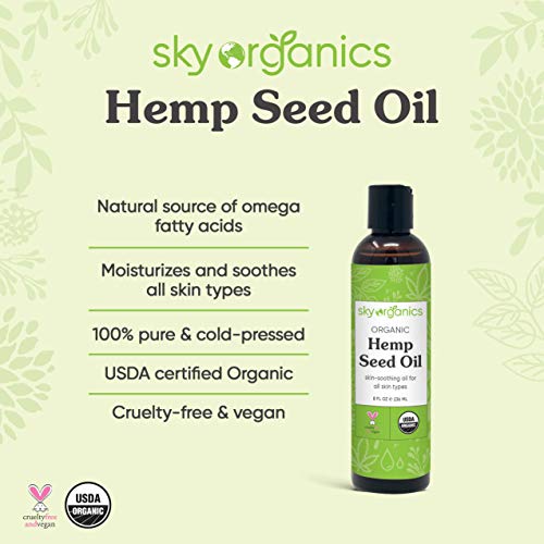 Organic Hemp Seed Oil by Sky Organics (8 oz) Cold-Pressed USDA Organic 100% P...