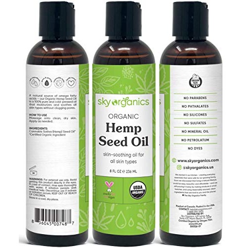 Organic Hemp Seed Oil by Sky Organics (8 oz) Cold-Pressed USDA Organic 100% P...