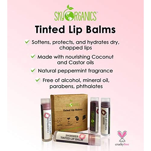 Tinted ** Lip Balm by Sky Organics - 4 Pack Shimmer Color - With Beeswax, Coconu...