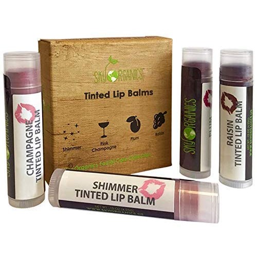 Tinted ** Lip Balm by Sky Organics - 4 Pack Shimmer Color - With Beeswax, Coconu...
