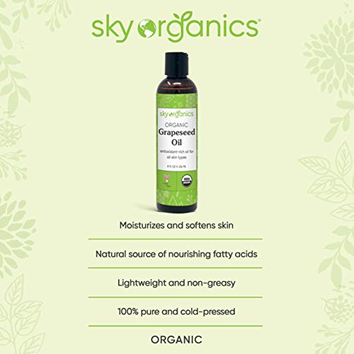 USDA Certified Organic Grapeseed Oil by Sky Organics (8oz) 100% Pure, Natural...