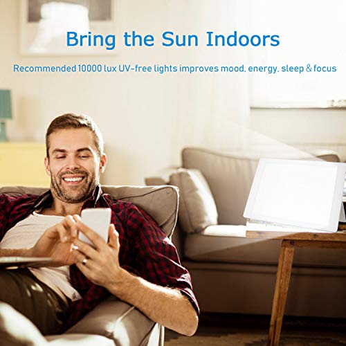 Light Therapy Lamp, 10000 Lux UV-Free Bright White, Adjustable Brightness, Ti...