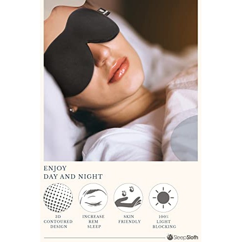 SleepSloth Sleep Eye Mask, 3D Contoured 100% Blackout Eye Mask, Sleep Mask wi...